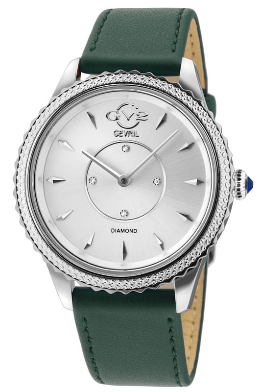 GV2 Siena Womens Swiss Quartz Diamond Silver Dial Green Vegan