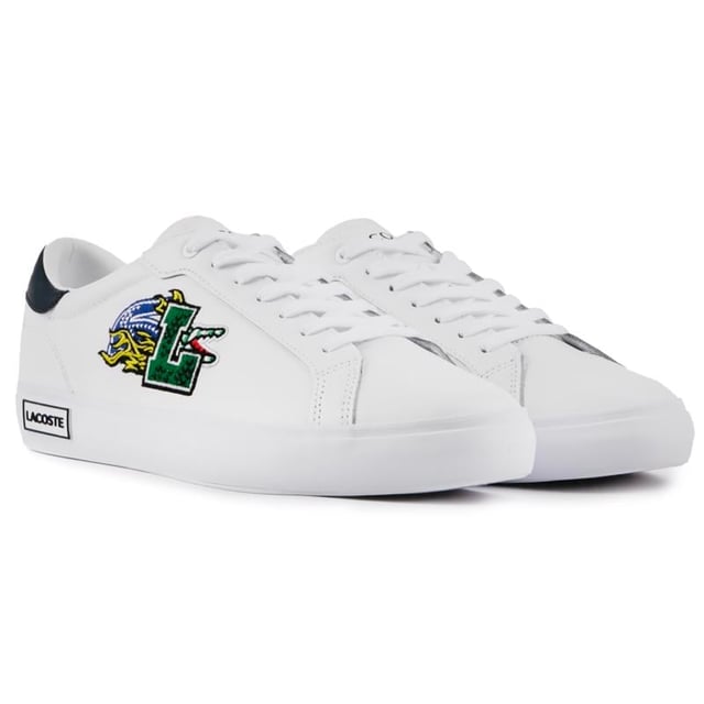Lacoste Powercourt Trainers Lacoste's Powercourt Women's Trainer Is A Fashion Icon With Retro Appeal. This White Pair Features A Colourful, Eye-catching L-croc Branding, Navy Details, Canvas Lining And A Padded Ortholite Insole For Extra Comfort. A Great Addition To Let Your All-season Wardrobe Stand Out.
