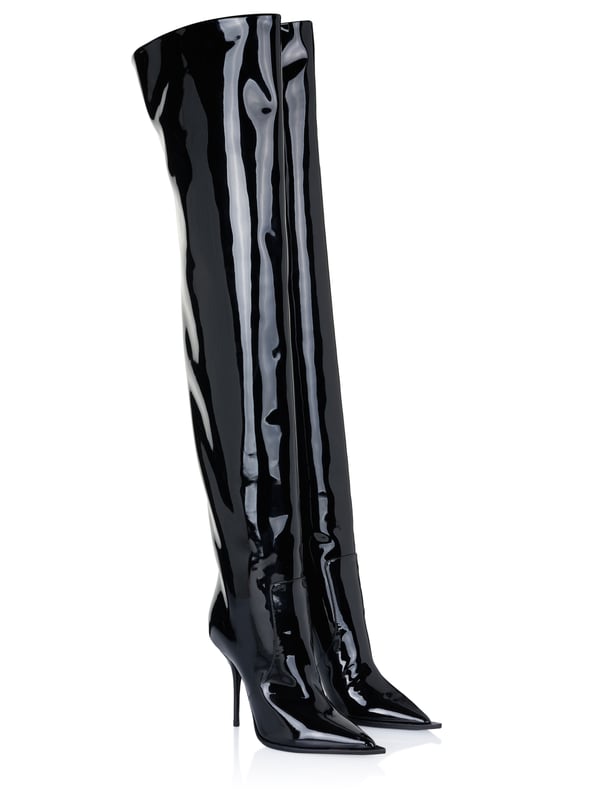 Dolce & Gabbana Stiefel negro 39% piel de becerro, 38% poliuretano, 15% poliéster, 8% algodón; Botas Dolce & Gabbana negras; Modelo: CU0756 AQ132 15; Mano de obra de alta calidad; Punta puntiaguda; tacón de aguja; Altura del tacón: 10 cm; Altura del eje: 62 cm; Detalles del logotipo de Dolce & Gabbana