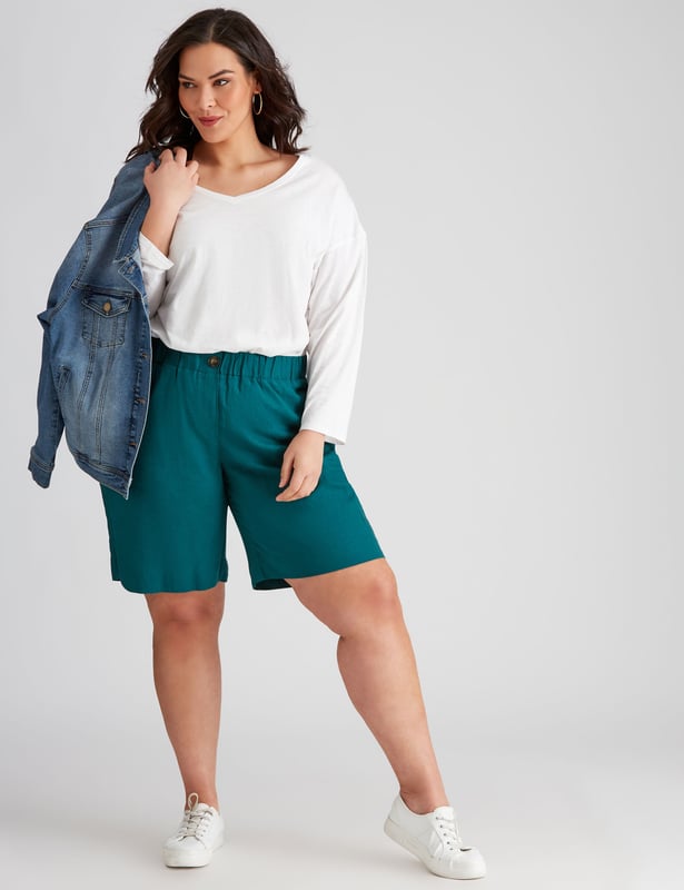AUTOGRAPH Plus Size Womens Green Shorts Summer Linen