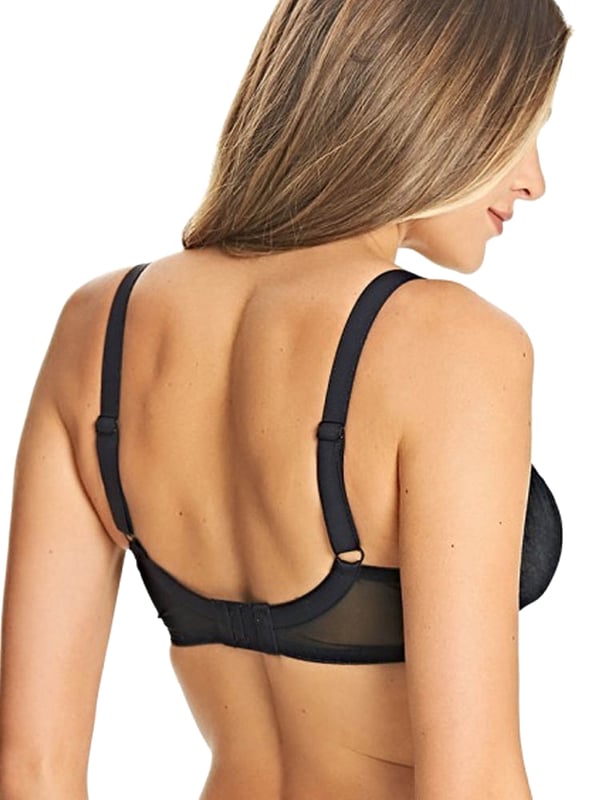 Freya Fancies, a charming and stylish mix-and-match range which features intricate sheer stretch lace for a romantically chic look.  The beautiful balcony bra features a 3-section cup to provide natural uplift of the bust and centering for a smooth, flattering fit.  The sheer non-padded cups are made from delicate stretch lace which also adds scallop detailing to the top cup for a charming touch.  Complete with adjustable straps and a 2-hook 3-row hook and eye closure. Finished with a cute satin bow in the centre.