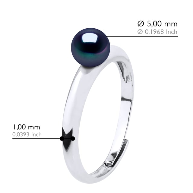 Enkel ring - Äkta odlade sötvattenspärlor runda 5-6 mm - FÄRG SVART TAHITI - Silver 925 Rhodiumpläterad - tillgänglig Storlek jämna nummer från 48 till 62 - Levereras i ask och med sitt äkthetscertifikat och internationella garanti - MADE IN FRANCE