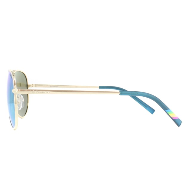 Polaroid Kids Sunglasses 8015/N J5G JY Gold Blue Miror Polarized are a brightly coloured aviator for children with the excellent Polaroid lenses to protect your child's eyes with 100% UV400 protection and glare reduction with the polarized filters for perfect vision