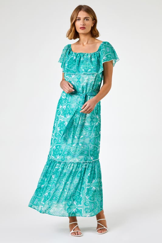 Black Mix Paisley Print L/S Tiered Dress main image 1