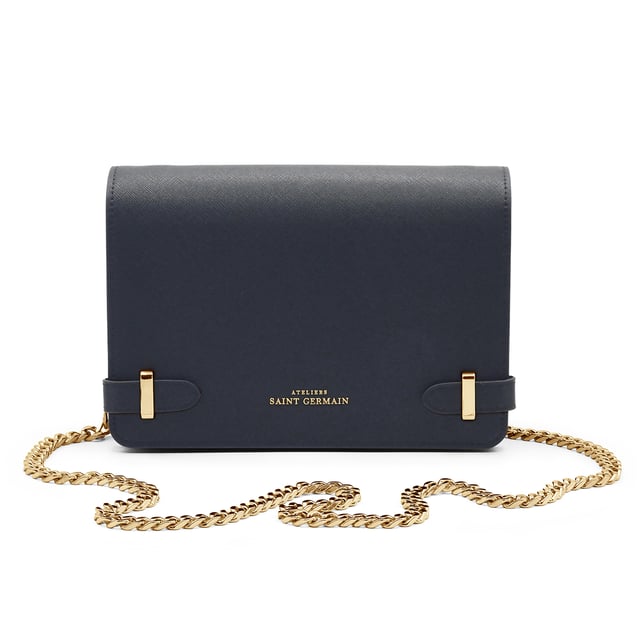 Tasche ELYSEE, getragen an der Schulter - 2 Fächer, davon 1 mit Reißverschluss - Innenfach mit Reißverschluss - Innenfutter aus Wildleder - Komfortfalten - Schulterriemen mit goldener Kette - Logo von ATELIERS SAINT GERMAIN - Klappenverschluss mit Magnetverschluss - Saffiano-Leder-Finish