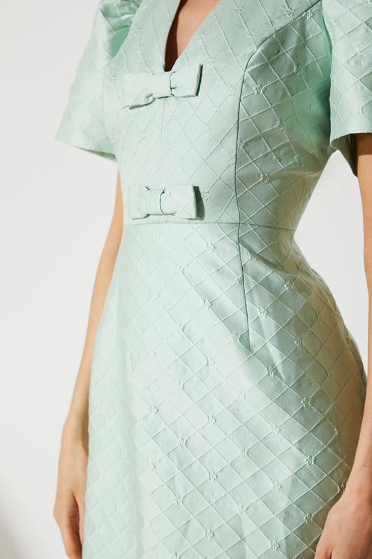 knee length dresses for ladies Arielle Jacquard Nova Back Bow Tie Mini Dress main image 1
