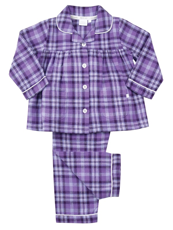 Girls Lilac and Purple Check Traditional Winter Pyjama Set. 

A timeless check is given the Mini Vanilla touch using lilac and purple tones in our kids pyjama set. Made from super-soft and cosy, brushed 100% cotton, the PJ set is trimmed in white cotton. The long-sleeved top has an open collar and fastens with engraved buttons. Fully elasticated at the waist the trousers have a comfy fit.

Our pure-cotton check pyjamas are a beautiful-quality addition to their nightwear collection. Our cotton flannel is brushed, making it unbeatably soft and cosy against the skin and plush to the touch. A great PJ gift for girls too!

Features
Button-through long-sleeved top
Classic Brushed Check Fabric
Contrast piping along collar and cuffs
Elasticated waistband
100% soft brushed Cotton
Machine Washable
Front pockets
Engraved pearl effect buttons