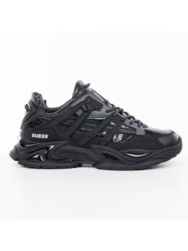 Guess Belluno Herren Sneaker Schwarz Polyurethan. Authentischer Schuh von Guess - Streetwear/Sportswear Design von Guess - Guess für Herren Fashion, perfekt für den Alltag - Guess Sneaker in der Farbe Schwarz passt perfekt zum Rest Ihrer Garderobe - Material Polyurethan komfortabel - Klassische Schnürsenkel - Belluno - Synthetik