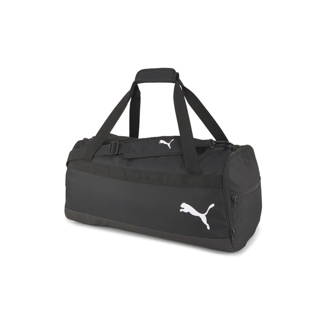 PRODUCT STORY PUMA's GOAL Duffel Bag is classic, clean and contemporary. With a large main entry, roomy end compartments and smaller side zips for stashing the important stuff, this medium sized duffel not only has plenty of space, but also plenty of style. DETAILS: Two-way zip opening into main compartmentLarge zip compartment at sideAdditional small zip pocket at sideConnectable carry handles with hook-and-loop closurePadded, adjustable shoulder strap stamped with PUMA Cat LogoPUMA Cat Logo at right side100% Polyester