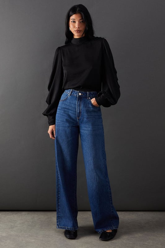 Premium Satin High Neck Pleat Detail Blouse
