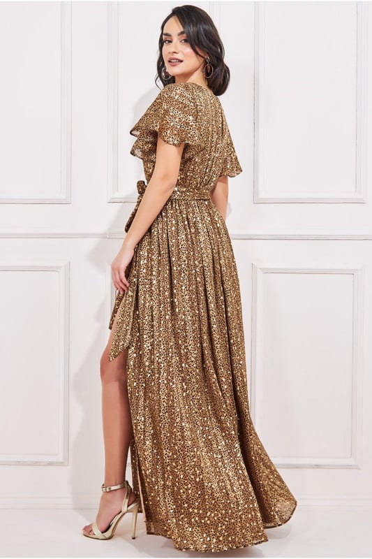 Wrap Printed Chiffon Maxi Dress