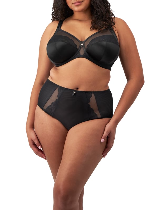Elomi Cate Allure Full Cup Bra. Underwired non padded full coverage bra based on the beloved Elomi Cate EL4030 with an encapsulated three piece cup for a smoother look, side support panel and a sheer top cup. Product is hand wash only.