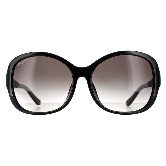 Salvatore Ferragamo Butterfly Womens Black Grey Gradient Sunglasses SF744SLA are a butterfly style crafted from lightweight acetate. The wide arms and feminine curves ensure a stylish look. The Salvatore Ferragamo logo features on the inside of the temples for brand authenticity.