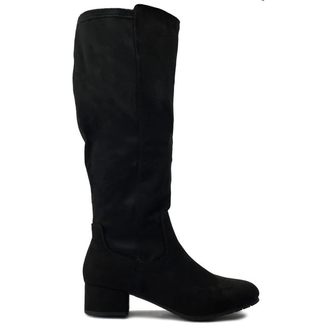 Stap in een wereld van stijl en comfort met de Solesister Kia Wide Fit laarzen. Deze kniehoge laarzen combineren verfijning en gemak, gemaakt van zwarte microvezel met een stretch achterkant voor bredere kuiten. De ronde neus en blokhak bieden tijdloze charme, zodat u zelfverzekerd en chic kunt schrijden en uw outfit kunt verbeteren.