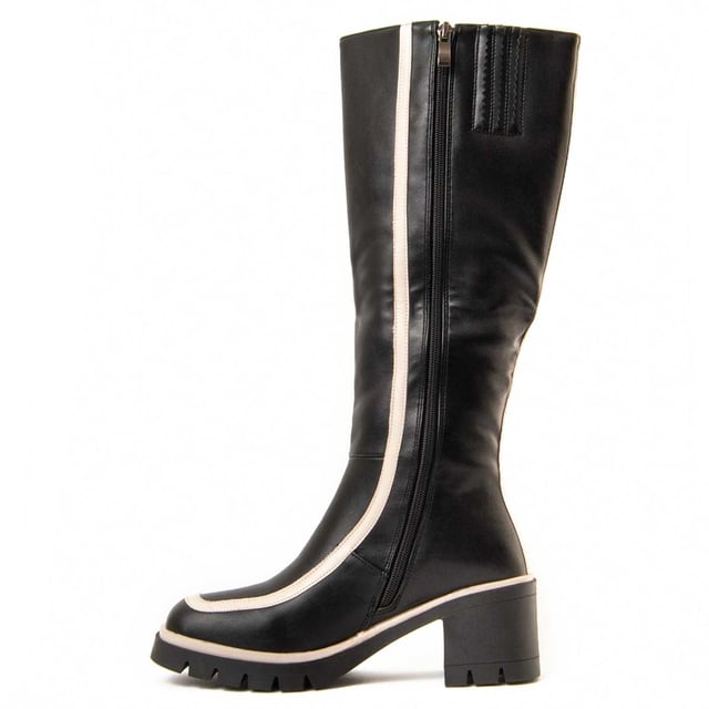 Bota de tacón para mujer. Calce cómodo. Plantilla acolchada de piel natural. Fabricado por otras marcas para nuestra marca. Medidas aproximadas: 6 cm de tacón, 38 cm alto de caña y 12 cm de ancho de caña.