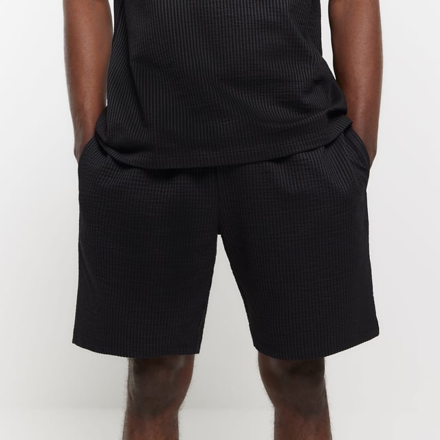 River Island Mens Shorts Black Slim Fit Seersucker