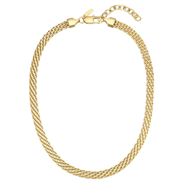 A must-have for every jewelry box are accessories in striking designs that have what it takes to be an eye-catcher even without any glitter. This extravagant link chain from the young label EASTSIDE in the style of a massive, wide necklace is made of stainless steel and plated with warm, shimmering yellow gold. The high level of robustness and ease of care make jewelry made of stainless steel an uncomplicated everyday companion for modern women - whether in the office, playing sports, at a party or on vacation. The extension piece with lobster clasp guarantees a perfect fit in the décolleté and rounds off the wearing comfort.
