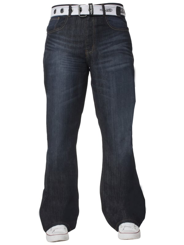 Kruze Mens Bootcut Denim Jeans With Contrast Stitching And Zip Fly Fastening. Featuring A 5 Pocket Design with Flap Buttoned Back Pockets, Branded Buttons and Rivets. Ideal For Casual and Work Wear.