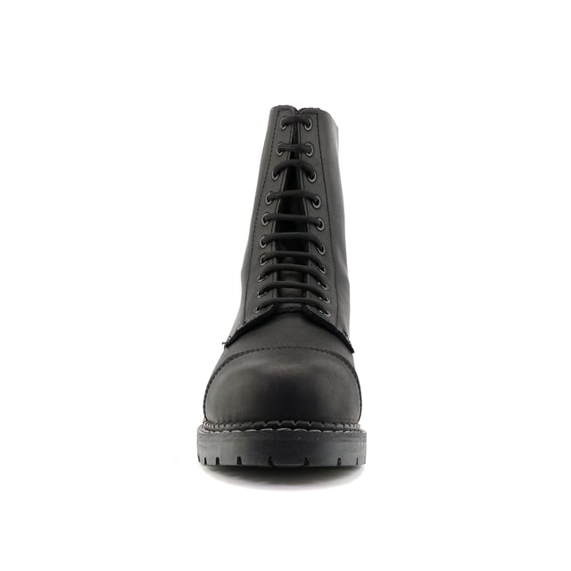 The Stag ACS, a celebrated staple of Grinders' original lineup, has maintained its status as a best seller with its 2015 update. This updated model features a 10-eyelet lace system for a secure fit and is reinforced with a steel toe cap certified to EN ISO 20345:2011 SB standards for enhanced safety. The boot's padded insole provides added comfort, while its durability is assured by a chunky, oil-resistant rubber sole that is Goodyear welted for long-lasting wear. Additionally, the Stag incorporates Grinders' Air Cushioned Soles (ACS) for superior comfort. A branded pull loop at the boot's opening ensures ease of wear and removal. 10 Eyelet Derby Boot, Steel Toe (Certified EN ISO 20345:2011 SB), Goodyear Welted, Grinders’ Air Cushioned Soles (ACS), Leather Uppers