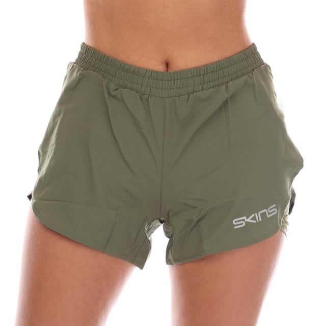 Womens Skins Series-3 Superpose Shorts in khaki.- Elasticated waistband.- Hidden mesh panel pocket.- 2-in-1 tights with over-short.- Medium compression profile for everyday comfort and support.- Silver reflective logos.- 100% Polyester.- Ref: ST40300120573