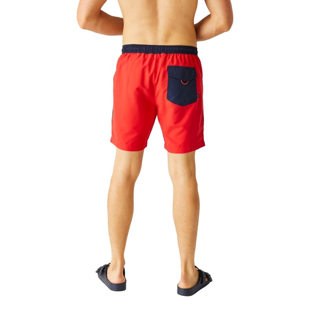 100% Polyester. Lining: Mesh. Fabric: Microfibre. Design: Colour Block, Logo, Printed, Text. Pockets: 1 Back Pocket, Flap Closure, 1 Security Pocket, Inner. Fastening: Pull-On. Branded Tab. Fabric Technology: Quick Dry, UV Protection. Waistline: Drawcord, Elasticated. Sustainability: Made from Recycled Materials. Sun Rating: UPF 40+.