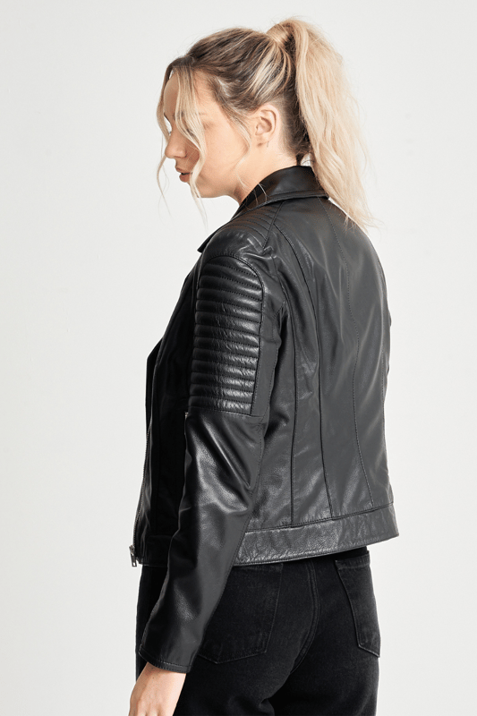Barney's originals real leather quilted biker jacket discount