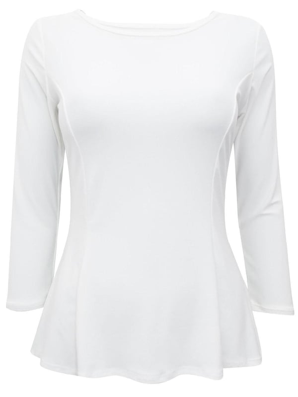 This peplum top is a simple way to work the peplum trend. In a stretchy material and with flattering 3/4 length sleeves, and dipped hem this top is comfortable and stylish

95% Polyester - 5% Elastane
Smooth Stretch Lightweight Jersey
Sizing: As expected
Length: Front 23" Back 26" Shoulder to Hem (Dipped Hem)