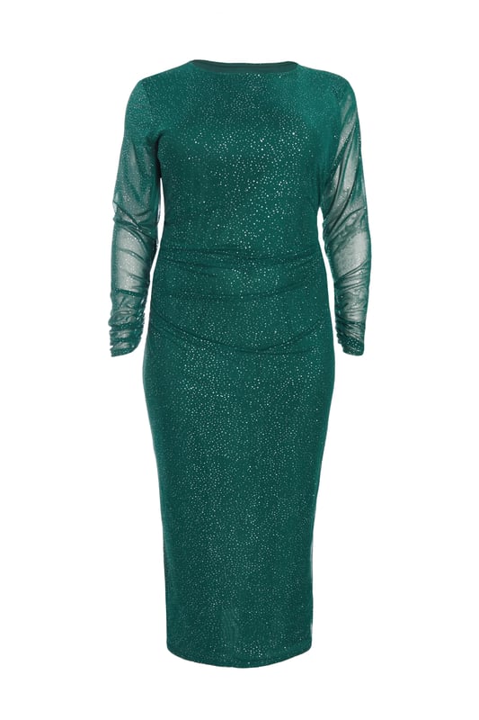 green emerald velvet dress Aurea Slinky Jersey Strapless A-Line Midaxi Dress in Emerald Green