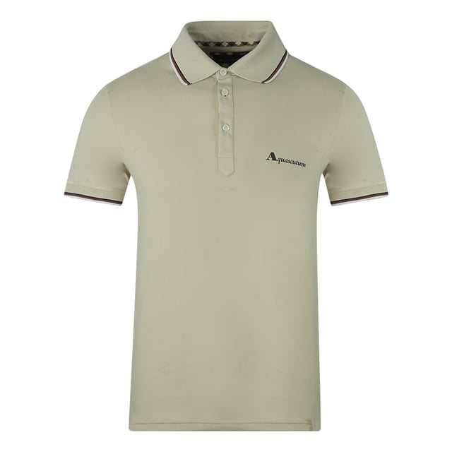 Aquascutum Beige Polo Shirt med märkeslogotyp. Märkeslogotyp, korta ärmar. Stretch Fit 95% bomull 5% elastan. Normal passform, passar perfekt i storlek. QMP024 10