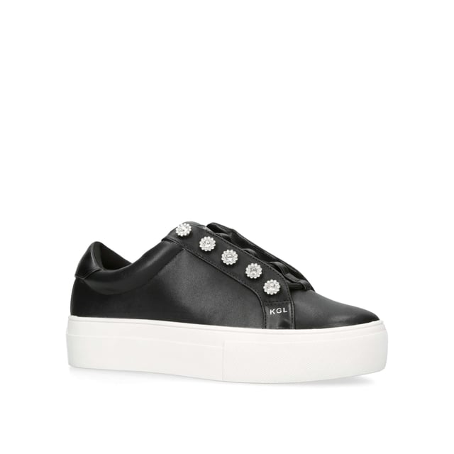 The Liviah is crafted from a black leather with a contrasting white sole. The eyestay is adorned with floral motif crystals. Sole height: 4cm. Silver KGL stud at the back of the heel. Material: Leather.