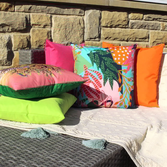 Bold, brave, vivid, the Coralina outdoor cushion would make a statement in any outdoor space, mix with other printed accessories and bold colours to emphasise the maximalist vibe, or layer up with neutrals to make a statement.