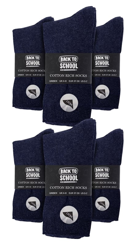 When Summer is almost over and they’re about to head back to School for a brand new year, you need to make sure they’ve got enough socks to last them as long as possible. That’s why these Cotton Rich 12 Pack School Socks are the perfect bundle to stock up their sock drawer! These school socks are ideal for kids running around the playground as they don’t keep riding down.They can also be worn during normal / casual weekends when kids are full of energy! Each Sock is of great quality with Cotton Rich material to give them maximum softness and comfort no matter what they get up to during or even after school. They are available in 4 different classic colours; Black, Grey, Navy & White to match any school uniform, making them ideal to wear even on non-uniform days too! They wash beautifully and do not shrink when washed. Just follow the washing instructions on the packaging. Made from 80% Cotton, 18% Polyamide, 2% Lycra, they’re for both Boys & Girls, available in three sizes; 3-6 Years, 7-10 Years & 11-14 Years.