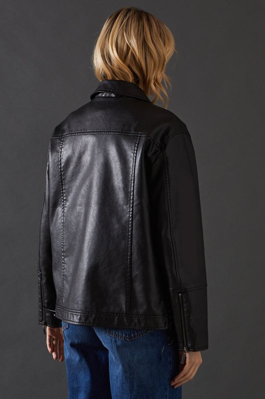 Whipstitch Faux Leather Zip Through Jacket