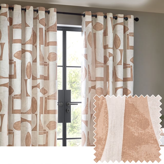 Blending modern neutrals with nature-inspired tones to create an inspiring collection of prints that stand the test of time. Create impact with simple but stylish prints. Carro is a new modern classic. Featuring a unique geometric design inspired by minimalist and abstract art, these printed eyelet curtains are woven using 100% cotton half-panama fabrics and are complete with room-darkening qualities, making them suitable for every type of home.
