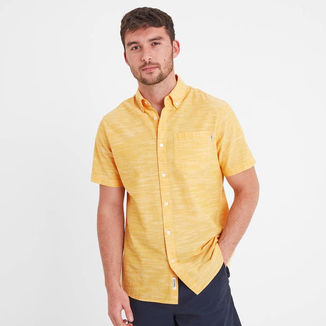Men's yellow short sleeve dress clearance shirts