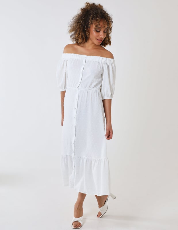 Enjoy a nice sunny day with this Bardot Button Through Midi Dress.