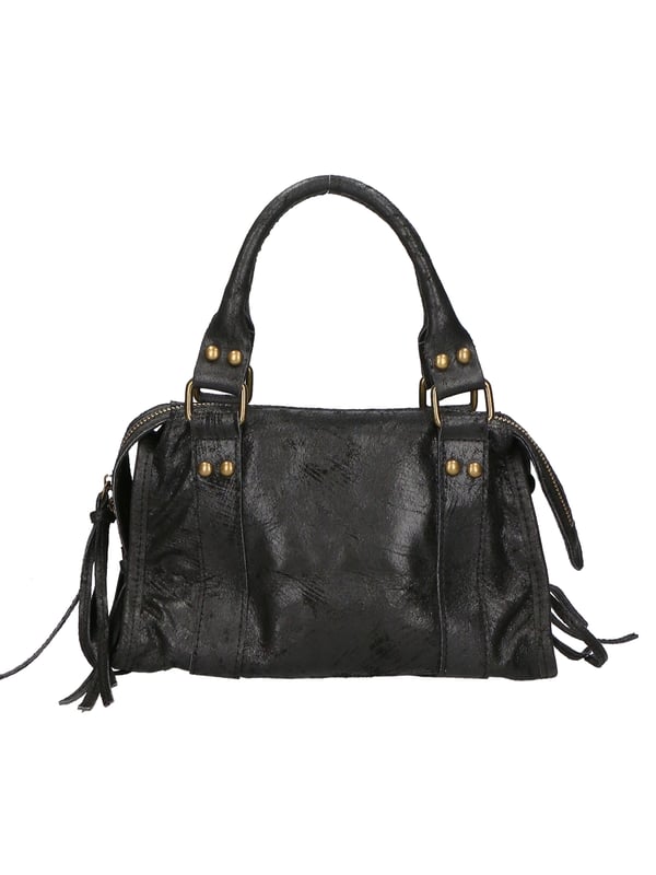 Bolso de hombro para mujeres. El cierre es con zip. Los bolsillos internos son uno con zip y dos abiertos. Los bolsillos externos son un frente con cremallera. La correa del hombro es ajustable y extraíble en cuero. El mango está en cuero. Los compartimentos internos son uno. El material externo es de gamuza real. Está alineado internamente en 70% de tela de algodón - 30% de seda. Medidas: 25x15x10 cm. Hecho en Italia