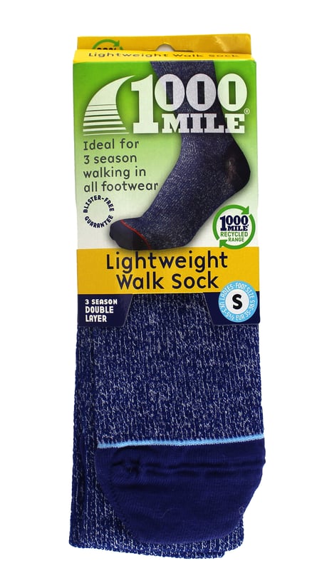 1000 Mile Women's Lightweight Walking SocksIntroducing the 1000 Mile Lightweight Walk Sock, a versatile mid-calf sock ideal for 3 season walking in any boot. With its innovative design, this sock keeps your feet dry by wicking away moisture, while its flexible outer layer moves harmoniously with your shoe to prevent blisters and minimize wear. Crafted with cutting-edge REPREVE® recycled yarns and other high-quality fibers, it ensures a comfortable foot temperature throughout your adventures. Plus, the added arch bracing provides extra support for your feet. Upgrade your walking experience with these exceptional socks.Extra Product DetailsVersatile mid-calf sock for 3-season walking in any boot.Innovative design keeps feet dry and prevents blisters. Wicks away moisture for added comfort.Flexible outer layer minimizes wear on shoes.Crafted with high-quality REPREVE® recycled yarns.Maintains comfortable foot temperature during adventures.Extra support with added arch bracing.Enhances walking experience with exceptional quality.