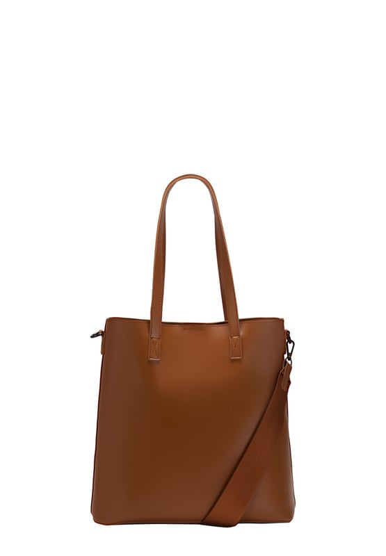 This beautiful bag is a statement piece from a busy day at work to a relaxing day shopping, this is the perfect, spacious tote. With the luxurious soft PU leather and minimalistic look this will easily become your everyday bag on the go. The optional shoulder strap allows you to have 2 styles in one for maximum comfort. While also featuring a large zip top inner pouch to keep all your valuables safe. Features: , Claudia Canova blind debossed logo, Two grab handles, Removeable shoulder strap, Portable large inner pouch with secure zip opening, Magnetic clasp fastening to the main compartment, Gunmetal hardware, Soft chain detailing Style Ref: 84303 TAN
