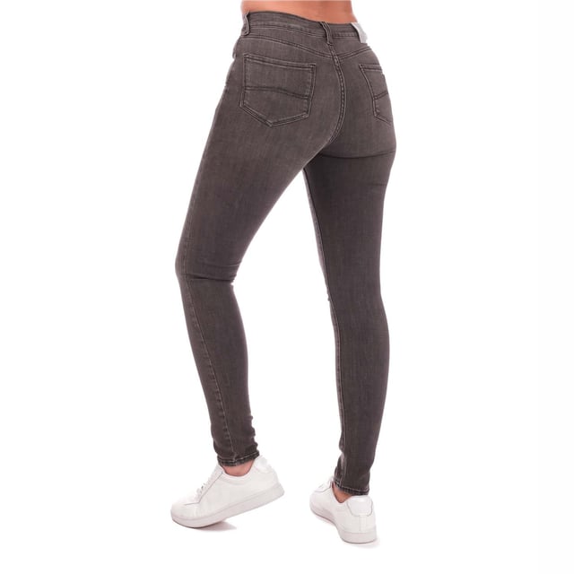 Womens Emporio Armani J20 Skinny-Fit Jeans in grey.- Five-pocket styling.- Zip fly and button fastening.- Belt loops.- Branded leather badge.- Metal Eagle logo on rear pocket.- Slim fit.- 93% Cotton  3% Elastomultiester  2% Elastane.- Ref: 6H2J202DB30662