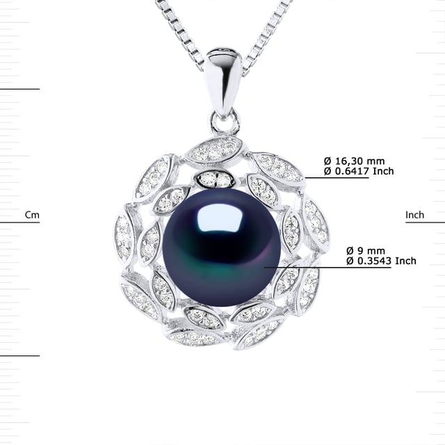 Ketting - Freshwater Pearl knop 9-10 mm - Paving oxides - Box Chain Rhodium 925 duizendste - Lengte: 42 cm - Wordt geleverd in een koffer met een certificaat van echtheid en een internationale garantie - Al onze sieraden zijn gemaakt in Frankrijk.