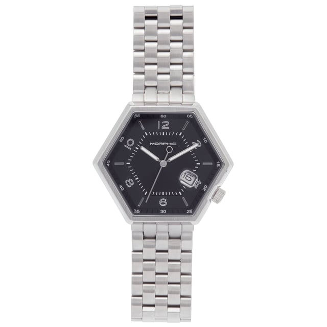 316L Surgical-Quality Stainless Steel Case; Japanese Miyota 2115 Quartz Movement; Non-Glare Scratch-Resistant Mineral Crystal; Logo-Engraved Stainless Steel Caseback; 316L Surgical-Quality Stainless Steel Bracelet; Logo-Engraved Stainless Steel Clasp; Luminous Hands; Magnified Date Indicator; 45mm Case Diameter; 5 ATM Water Resistance;