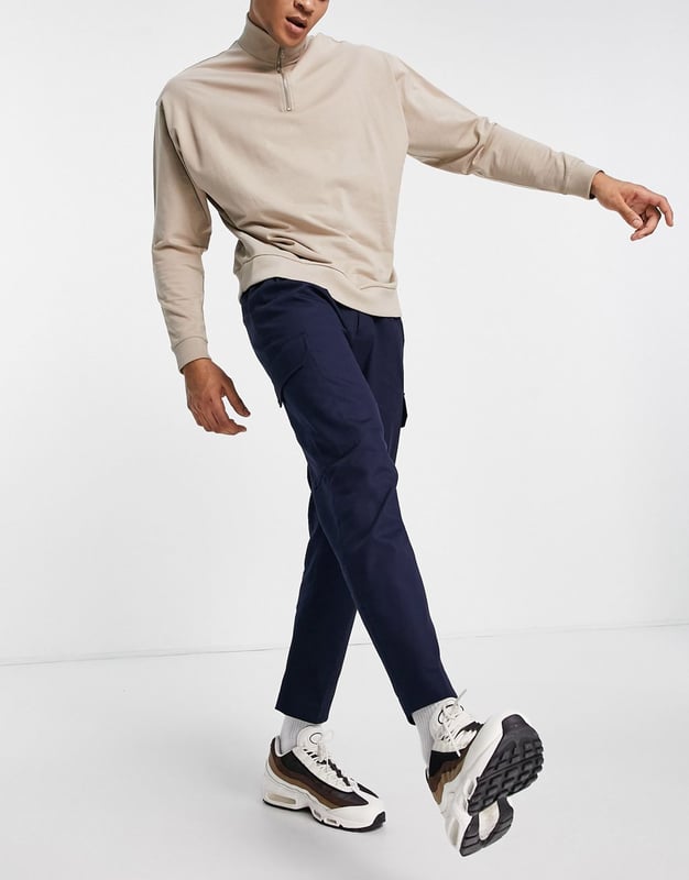 Topman tapered cargo trousers with pleats in navy