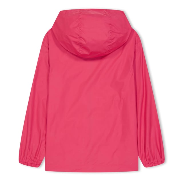 Juniors Off White Monogram Water React Windbreaker Jacket in fuchsia.- Fixed hood with funnel neck.- Full zip fastening.- Side welt pockets.- Inner slip pockets.- Elasticated cuffs- Bungee-adjustable drawcords at inner hem.- Off White logo at left chest.- Main material: 88% Polyester  12% Polyurethane.  Detail: 90% PVC  10% Polyester.  Machine washable.- Ref: OGEB0010013232