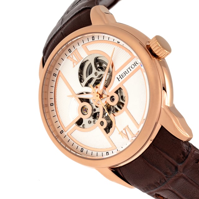 316L Surgical-Quality Stainless Steel Case; Jeweled Automatic Movement; Jewel Bearings: 20 Jewels; 36-Hour Power Reserve; Beats per Hour (BPH): 21600/Hour; Sapphire-Coated Mineral Crystal; Semi-Skeleton Dial; Observation Caseback to view Movement; Genuine Leather Strap; Logo-Engraved Stainless Steel Clasp; Luminous Hands; 45mm Diameter; 5 ATM Water Resistance;