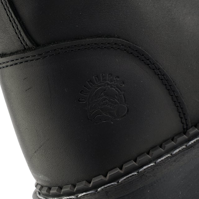 The Stag ACS, a celebrated staple of Grinders' original lineup, has maintained its status as a best seller with its 2015 update. This updated model features a 10-eyelet lace system for a secure fit and is reinforced with a steel toe cap certified to EN ISO 20345:2011 SB standards for enhanced safety. The boot's padded insole provides added comfort, while its durability is assured by a chunky, oil-resistant rubber sole that is Goodyear welted for long-lasting wear. Additionally, the Stag incorporates Grinders' Air Cushioned Soles (ACS) for superior comfort. A branded pull loop at the boot's opening ensures ease of wear and removal. 10 Eyelet Derby Boot, Steel Toe (Certified EN ISO 20345:2011 SB), Goodyear Welted, Grinders’ Air Cushioned Soles (ACS), Leather Uppers