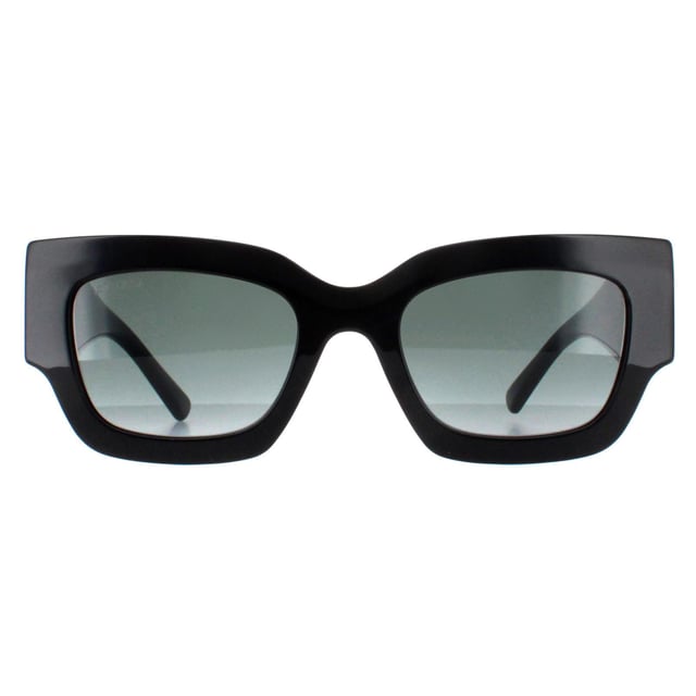 Jimmy Choo Square Womens Black Grey Gradient NENA/S  Sunglasses boast a square-style frame and are distinguished by their large metal branding on the hinges. These sunglasses offer a sophisticated and contemporary look, perfect for adding a touch of glamour to any outfit.