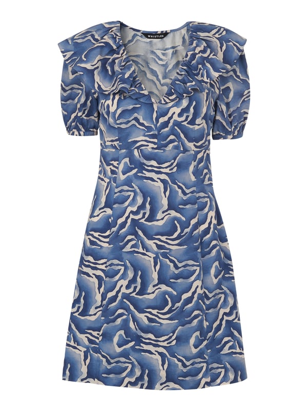 Transform your day-to-day style with the timeless elegance of this Watercolour Dress. Crafted from 100% cotton, its playful blue zebra print adds a touch of whimsy to any occasion. The V-neck and shift silhouette flatter any figure, making it perfect for a casual outing or a chic day look.