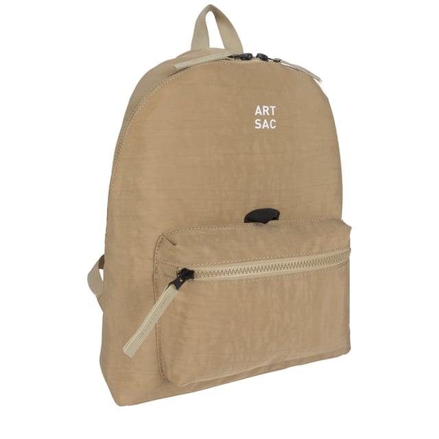 Our medium-sized backpack made in our Contore nylon fabric. This lightweight backpack has plenty of internal space as well as an external front single pocket and internal laptop sleeve (fits 13 inch Macbook Pro) for you to organise all your essentials. It's stylish design is discreet and adaptable enough to style with any outfit. The perfect bag for your every day commute or casual day-trip. Features: , Water Resistant, 13 inch padded laptop sleeve, Zip top opening to main compartment, Single front zip pocket with webbing loops, Internal zip pocket for smaller valuables, 2 Internal mobile phone slip pockets - Fits normal and plus size smart phones, 3 Internal pen slip pockets, ARTSAC seal of approval rubberised patch logo, Ergonomic contoured back panel, Adjustable padded backpack straps, Top grab handle, Medium model Style Ref: 52007 SAND