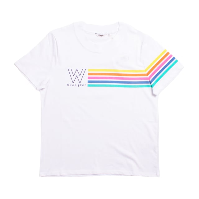 Influenced by 90s vibes and long days on the beach with ice cream! Regular fit white t-shirt with stripes in summer shades.